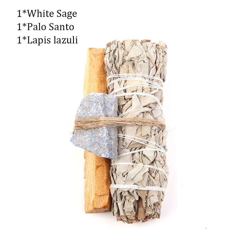 White Sage Stick Set with Abalone Shell & Wooden Tripod Stand for Room Purification Meditation Smoke