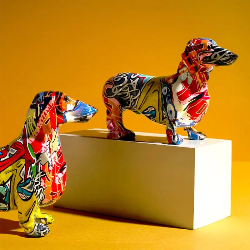 Colorful Graffiti Dachshund Dog Figurine Small