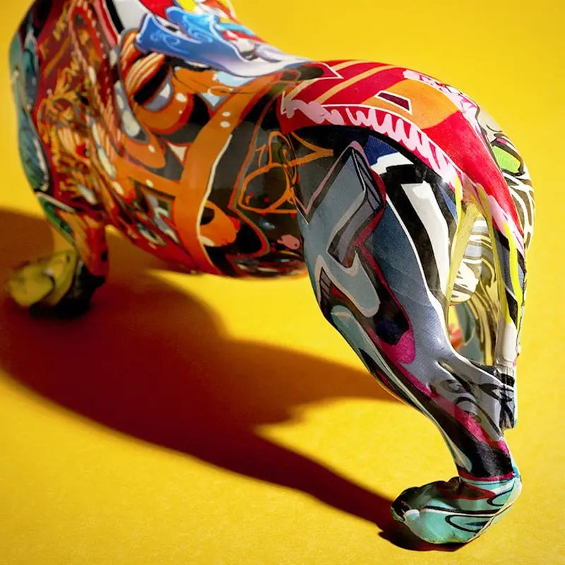 Colorful Graffiti Dachshund Dog Figurine Small