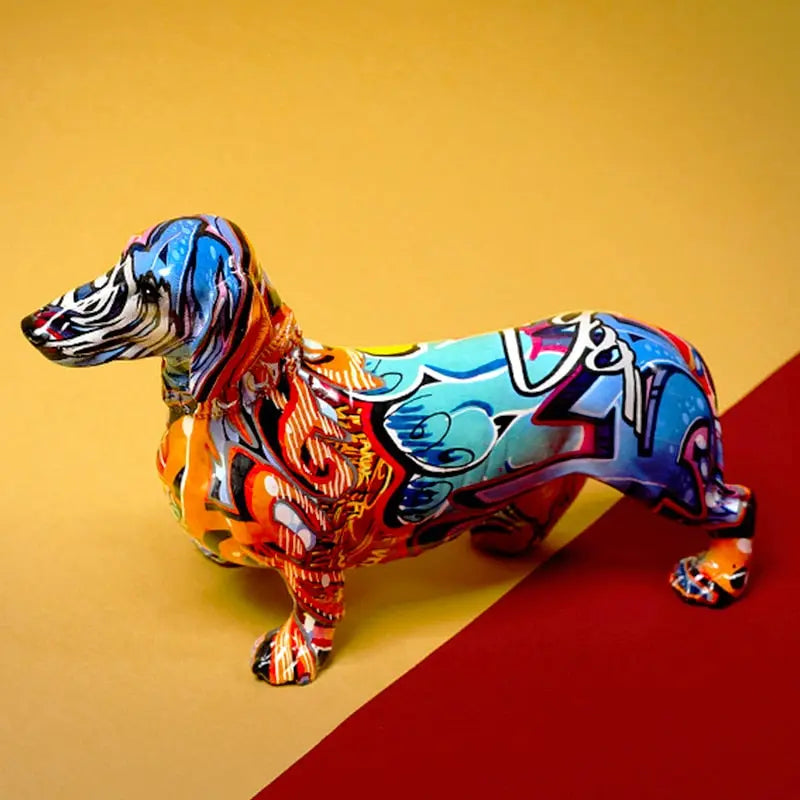 Colorful Graffiti Dachshund Dog Figurine Small