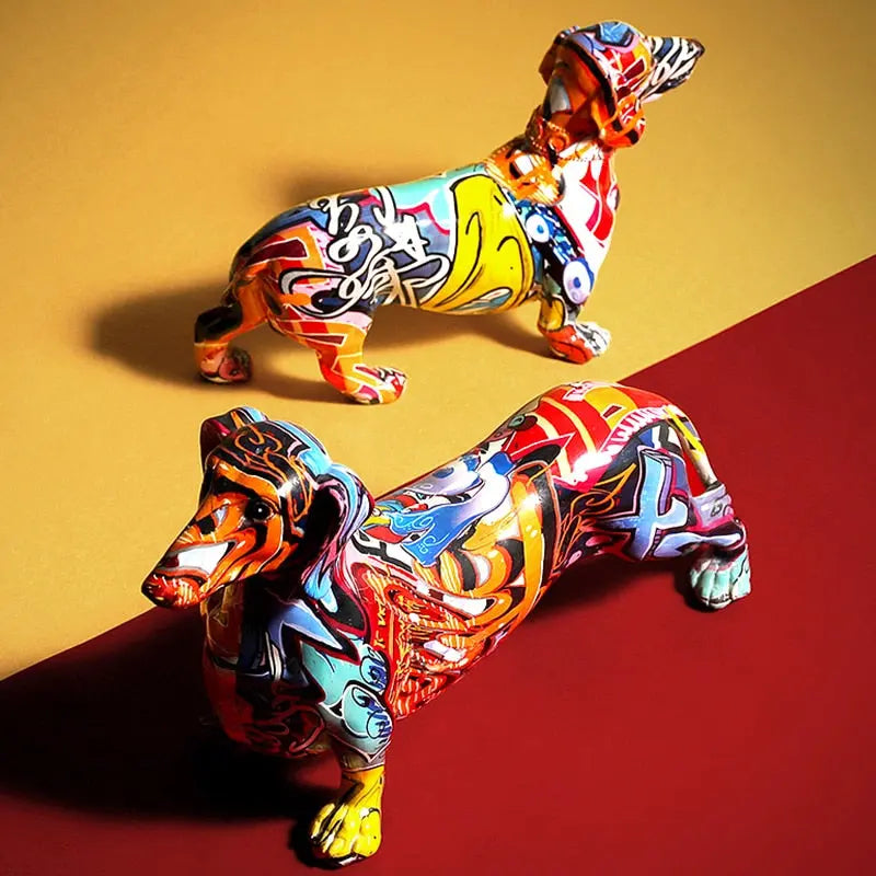 Colorful Graffiti Dachshund Dog Figurine Small