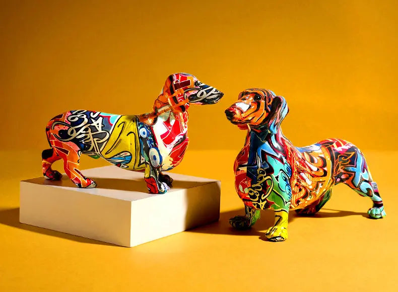 Colorful Graffiti Dachshund Dog Figurine Small