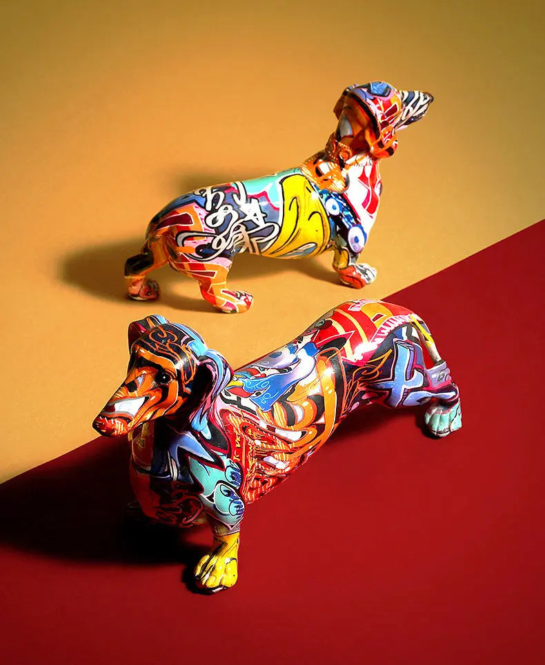 Colorful graffiti Dachshund Dog Figurine