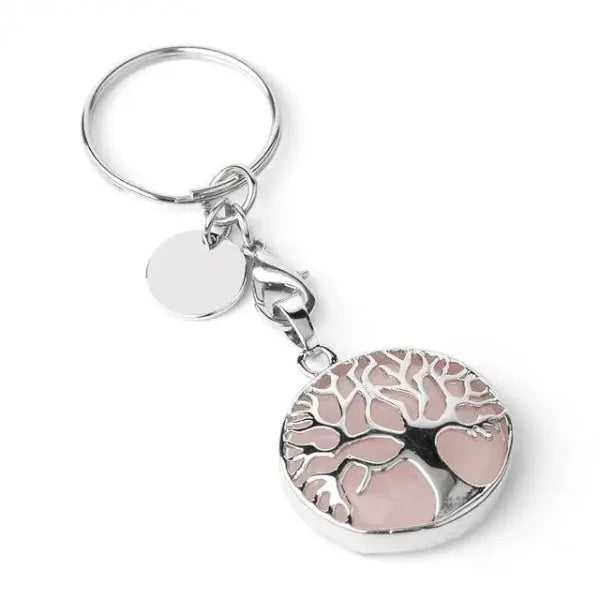 Tree of Life Keychain - Rose Quartz