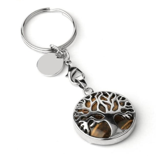 Natural Stone Keychains Tree of Life Tiger Eye