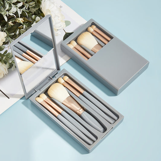 5 PCs Makeup Brushes With Mirror Travel Set Pure Ember