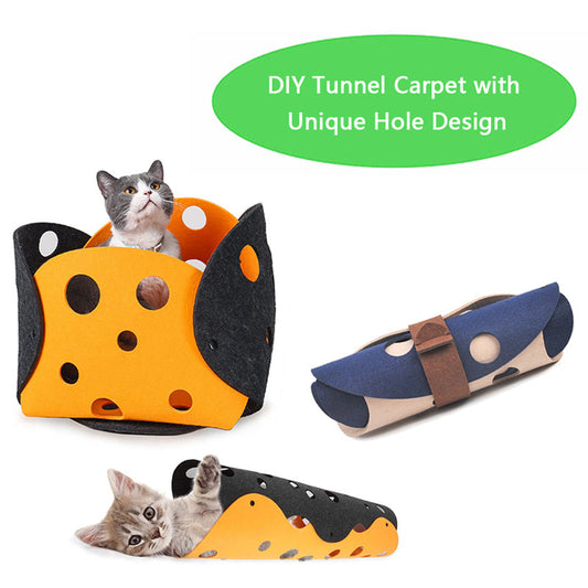 Cat Tunnel Cat Toy Felt Pom Splicing Deformable Kitten Nest Collapsible Tube House Tunnel Interactive Pet Toy Cat Accessories Pure Ember