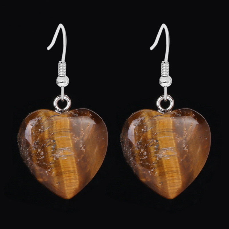 Love heart earrings natural crystal stone Pure Ember