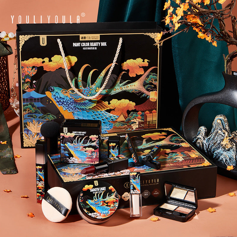 Elk Makeup Nine-piece Set Makeup Powder Air Cushion BB Cream Lipstick Affordable Makeup Set Pure Ember