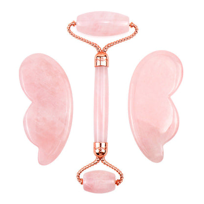 Pink Crystal Roller Butterfly Jade Facial Beauty Massager Pure Ember