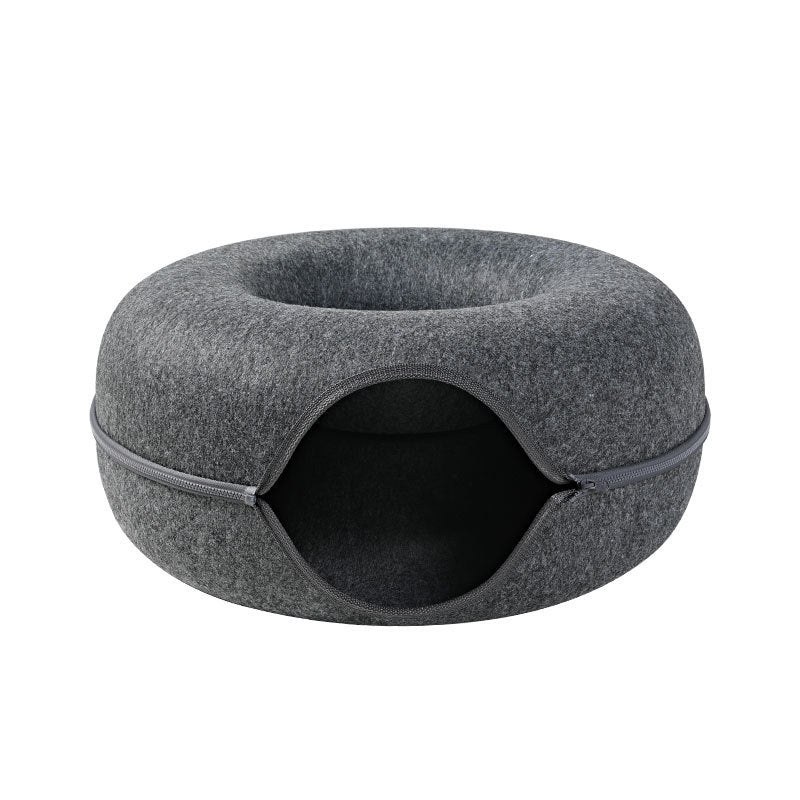 Cat Nest Round Woollen Felt Pet Dual-use Nest  & Tunnel Pure Ember