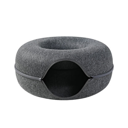 Cat Nest Round Woollen Felt Pet Dual-use Nest  & Tunnel Pure Ember