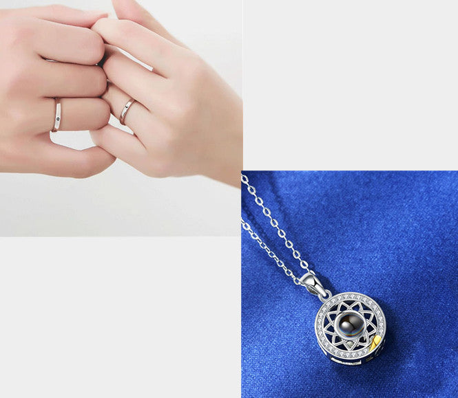 Sun Moon Shape Couple Necklaces - I Love You Projection Pendant Pure Ember