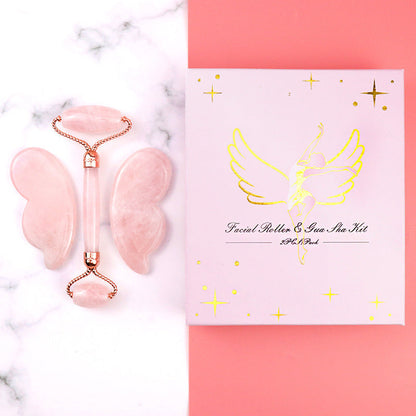 Pink Crystal Roller Butterfly Jade Facial Beauty Massager Pure Ember
