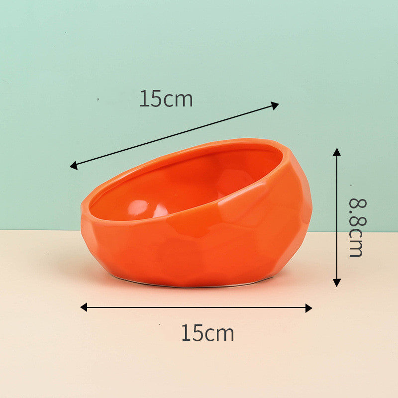 Pet Supplies Bowl Ceramic Cat Bowl Dog Bowl Oblique Mouth Pure Ember