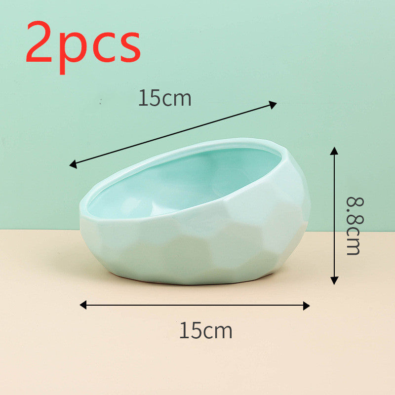Pet Supplies Bowl Ceramic Cat Bowl Dog Bowl Oblique Mouth Pure Ember