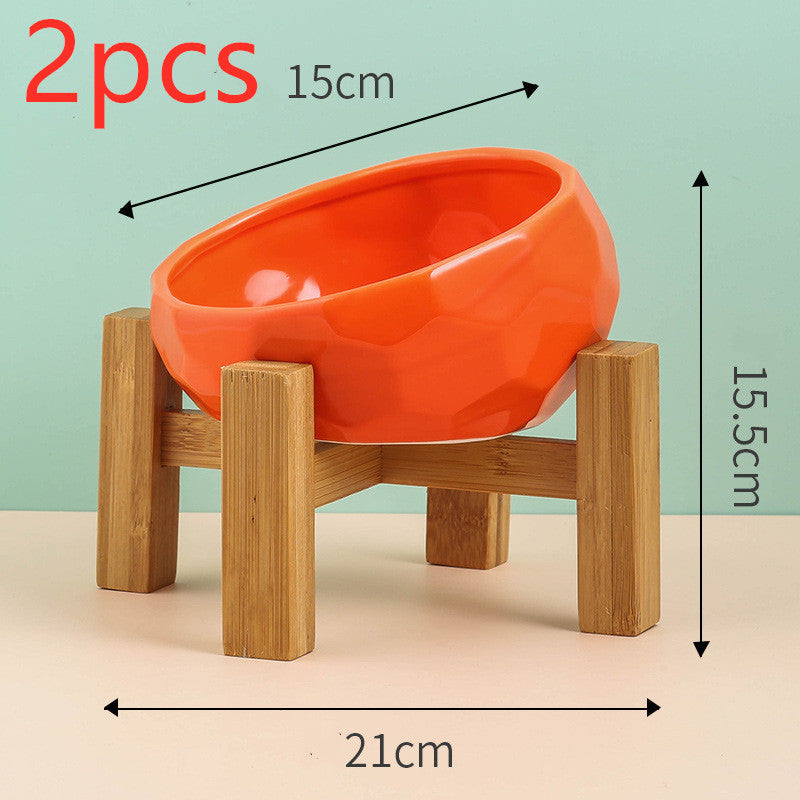 Pet Supplies Bowl Ceramic Cat Bowl Dog Bowl Oblique Mouth Pure Ember