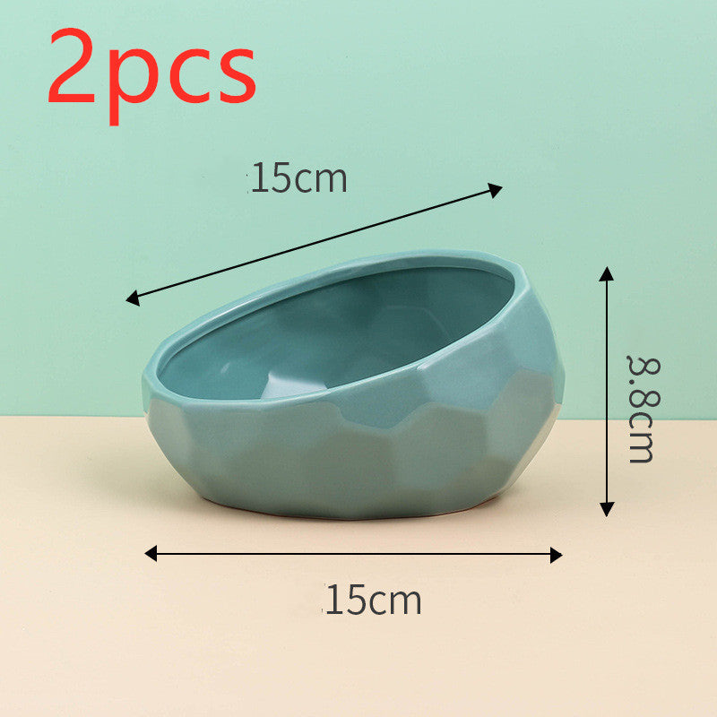 Pet Supplies Bowl Ceramic Cat Bowl Dog Bowl Oblique Mouth Pure Ember