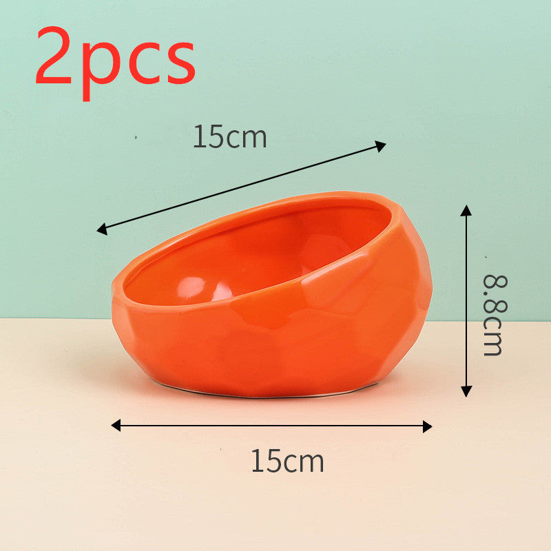 Pet Supplies Bowl Ceramic Cat Bowl Dog Bowl Oblique Mouth Pure Ember
