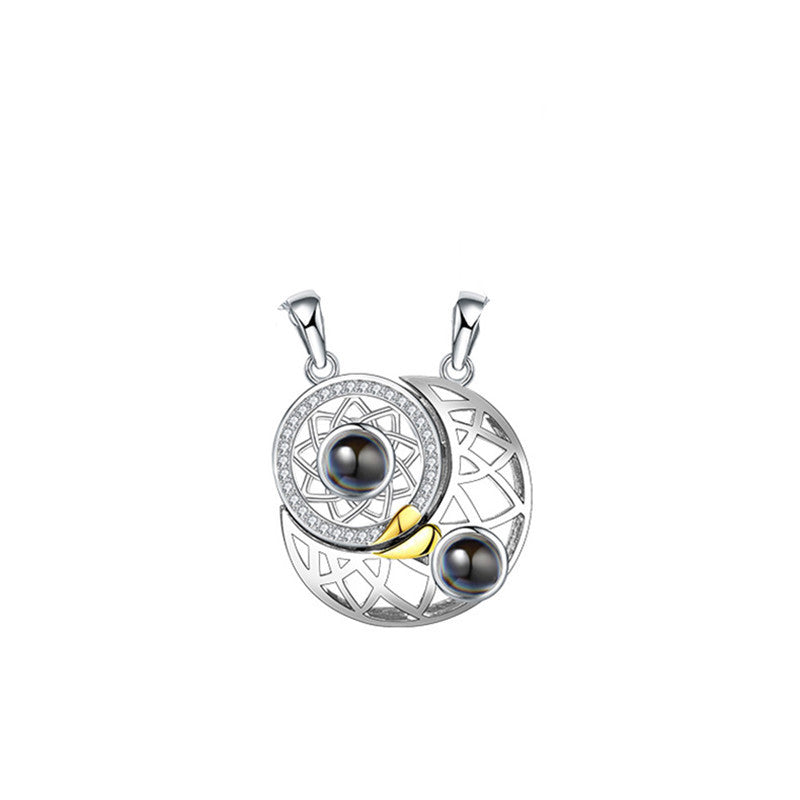 Sun Moon Shape Couple Necklaces - I Love You Projection Pendant Pure Ember