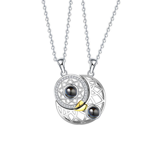 Sun Moon Shape Couple Necklaces - I Love You Projection Pendant Pure Ember