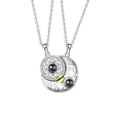 Sun Moon Shape Couple Necklaces - I Love You Projection Pendant Pure Ember