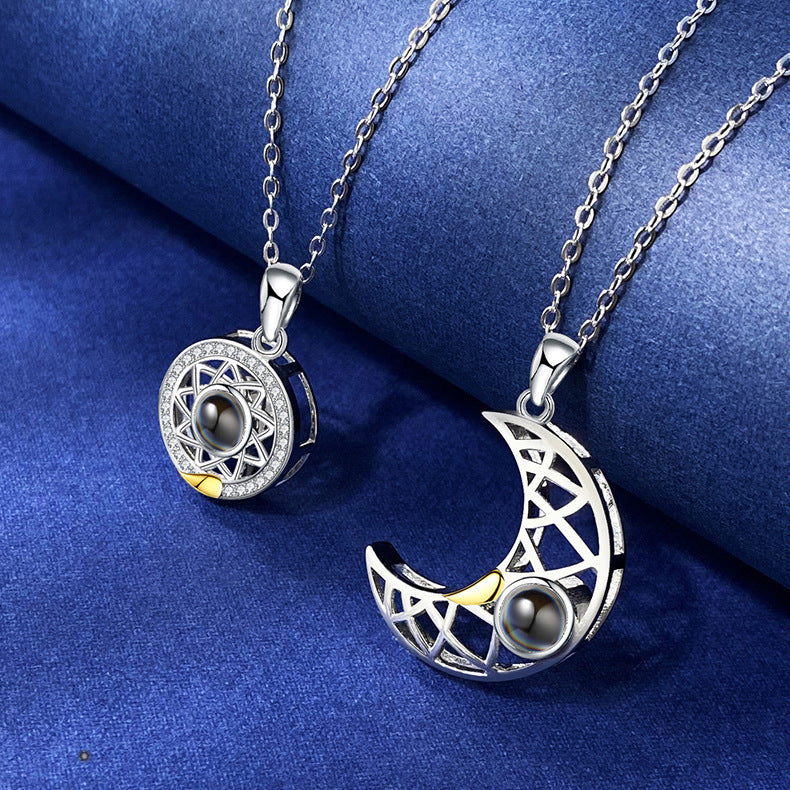 Sun Moon Shape Couple Necklaces - I Love You Projection Pendant Pure Ember