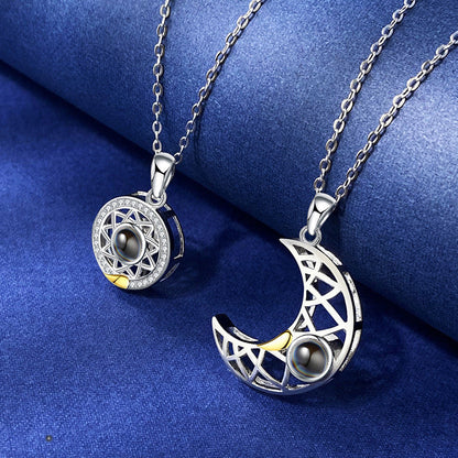 Sun Moon Shape Couple Necklaces - I Love You Projection Pendant Pure Ember