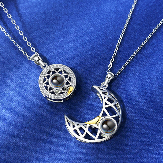 Sun Moon Shape Couple Necklaces - I Love You Projection Pendant Pure Ember
