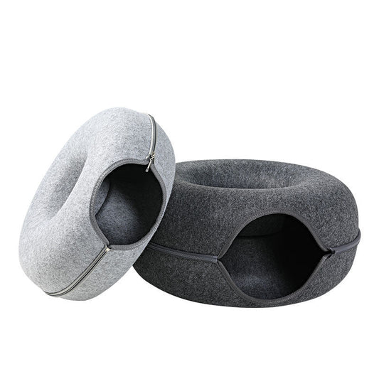 Cat Nest Round Woollen Felt Pet Dual-use Nest  & Tunnel Pure Ember