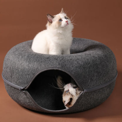 Cat Nest Round Woollen Felt Pet Dual-use Nest  & Tunnel Pure Ember