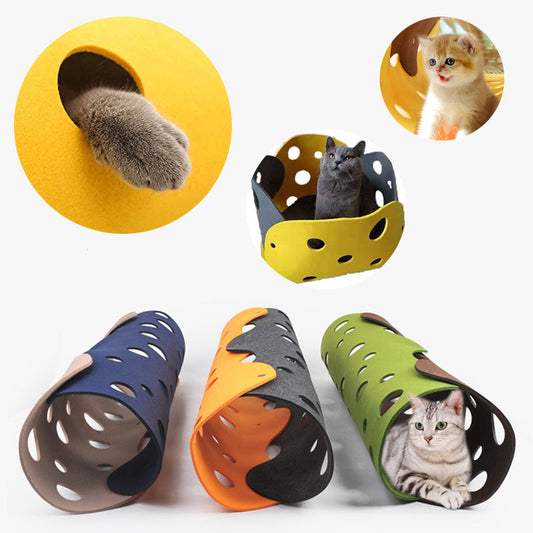 Cat Tunnel Cat Toy Felt Pom Splicing Deformable Kitten Nest Collapsible Tube House Tunnel Interactive Pet Toy Cat Accessories Pure Ember