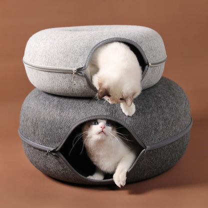 Cat Nest Round Woollen Felt Pet Dual-use Nest  & Tunnel Pure Ember