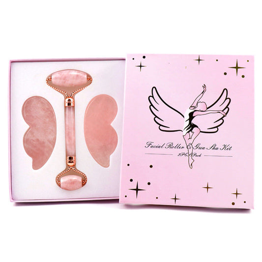 Pink Crystal Roller Butterfly Jade Facial Beauty Massager Pure Ember