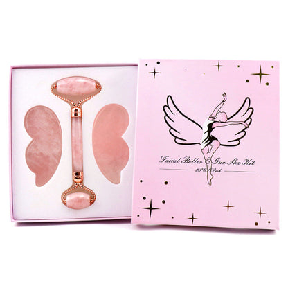 Pink Crystal Roller Butterfly Jade Facial Beauty Massager Pure Ember