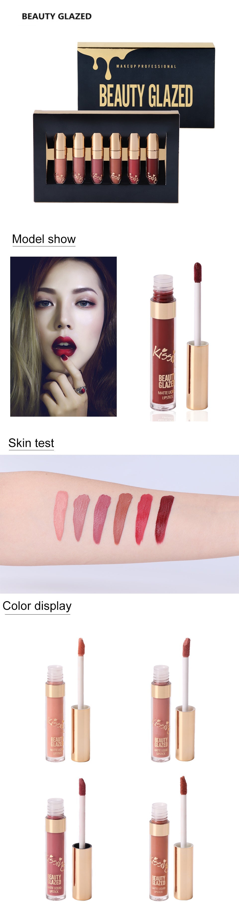 6Pcs/set Liquid Matte Lipstick Easy To Wear Long-lasting Lipstick Pure Ember
