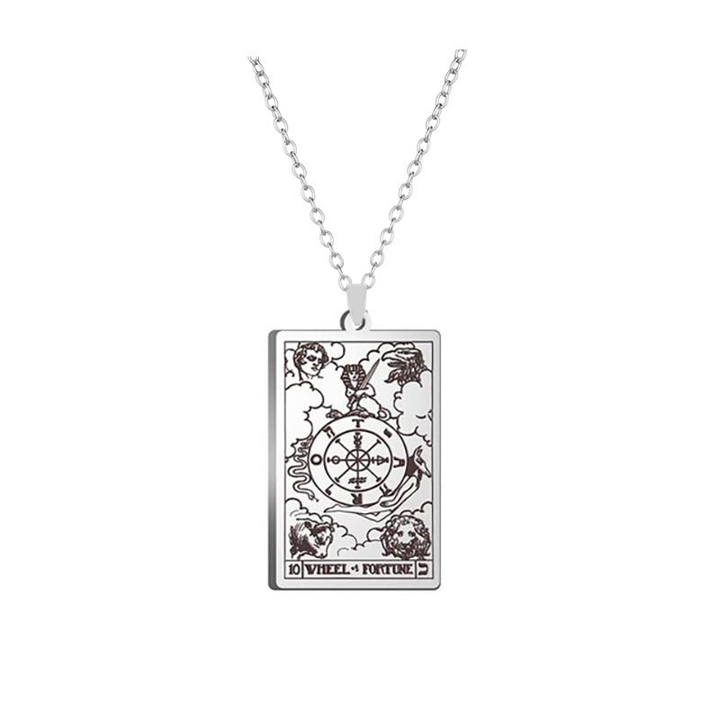 Alloy Electroplated Tarot Necklace Pure Ember wheel of fortune