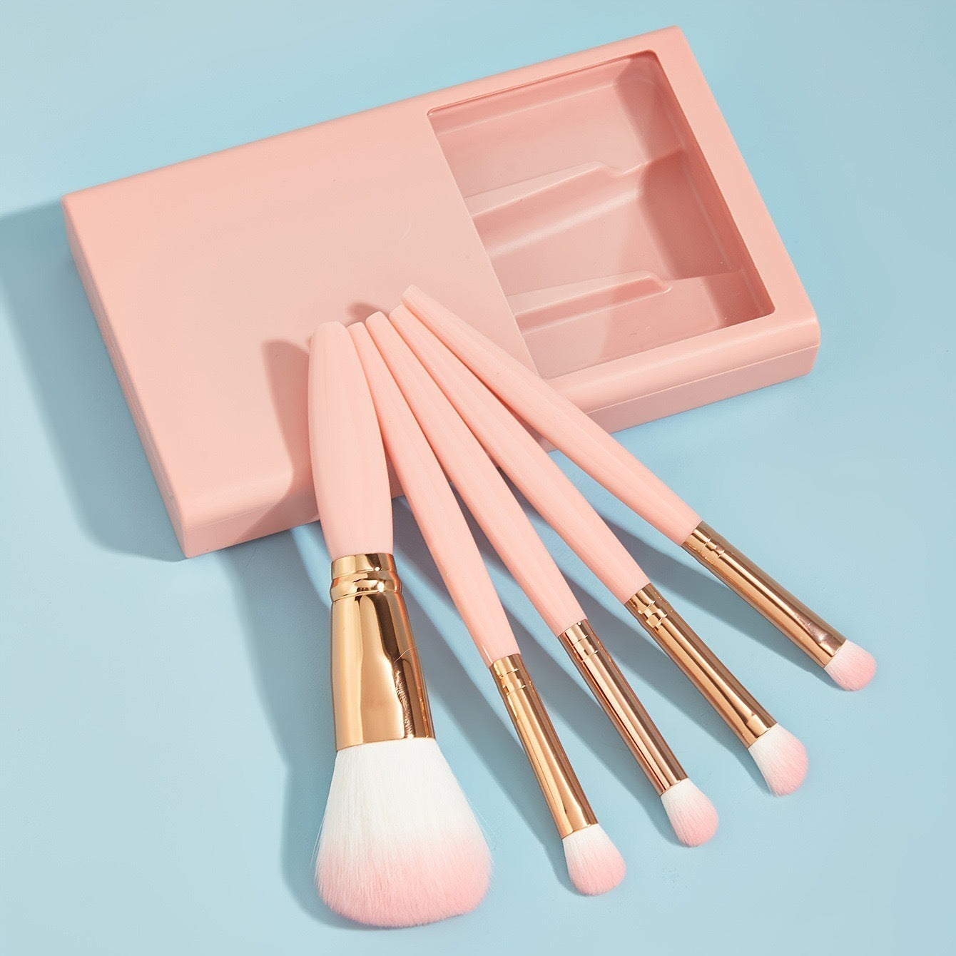 5 PCs Makeup Brushes With Mirror Travel Set Pure Ember