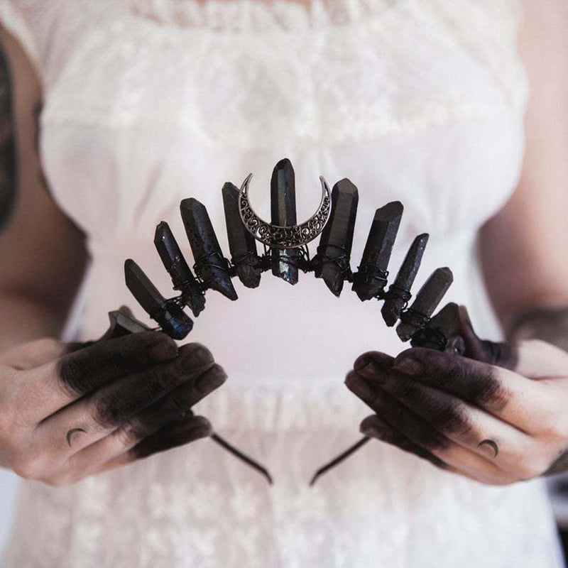 Natural Black Crystal Crown Hair Band Pure Ember