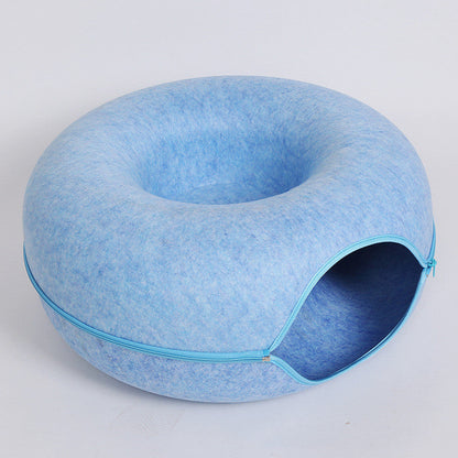 Cat Nest Round Woollen Felt Pet Dual-use Nest  & Tunnel Pure Ember