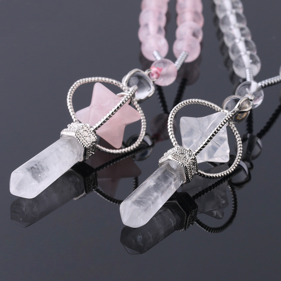 Natural White Crystal Column Natural Stone Necklace Pure Ember