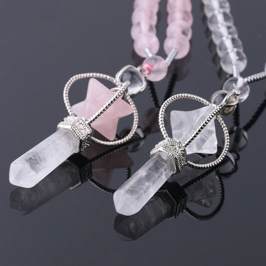 Natural White Crystal Column Natural Stone Necklace Pure Ember