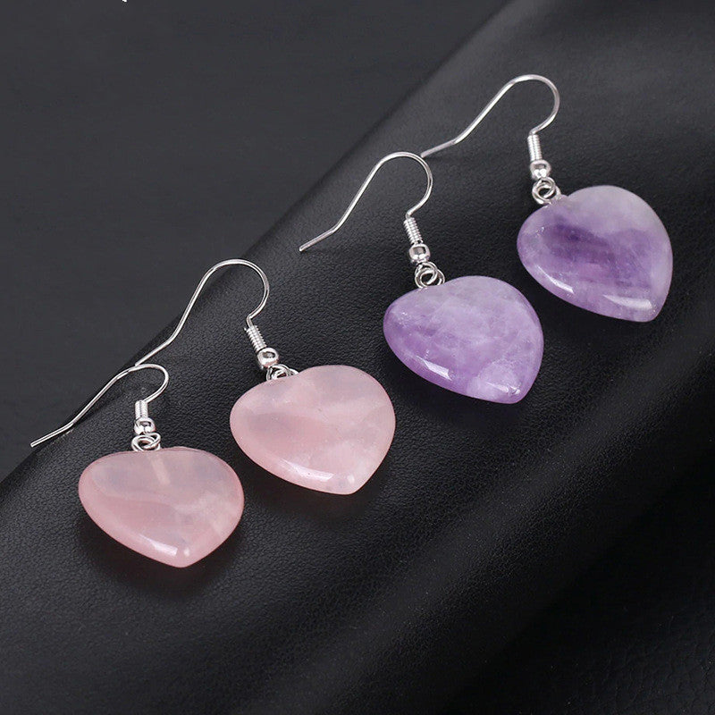 Love heart earrings natural crystal stone Pure Ember