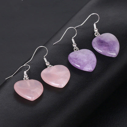 Love heart earrings natural crystal stone Pure Ember