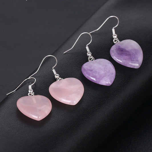 Love heart earrings natural crystal stone Pure Ember