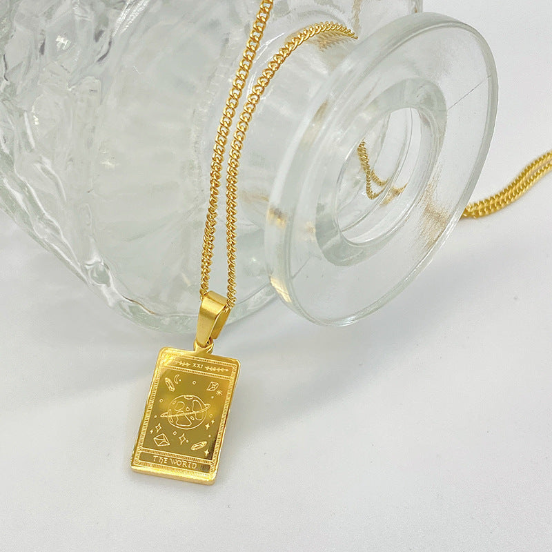 Tarot Pendant Necklace Stainless Steel Pure Ember the world