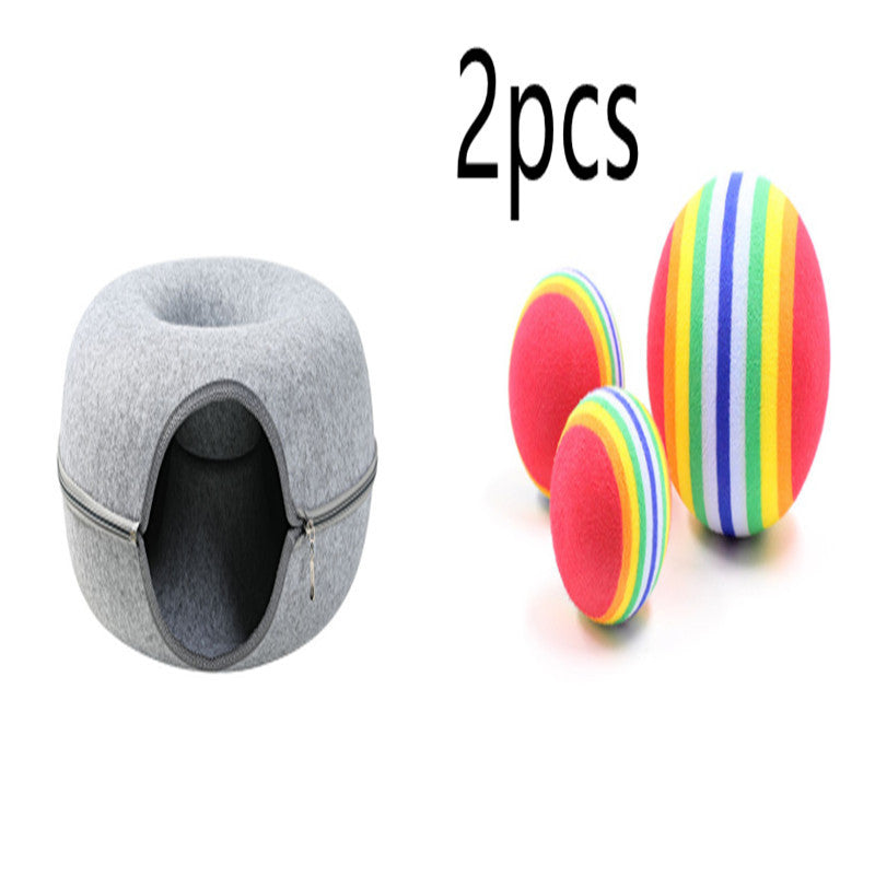 Cat Nest Round Woollen Felt Pet Dual-use Nest  & Tunnel Pure Ember