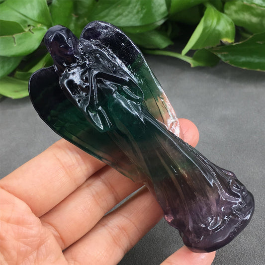 Natural Crystal Carving Colorful Fluorite Angel Pure Ember