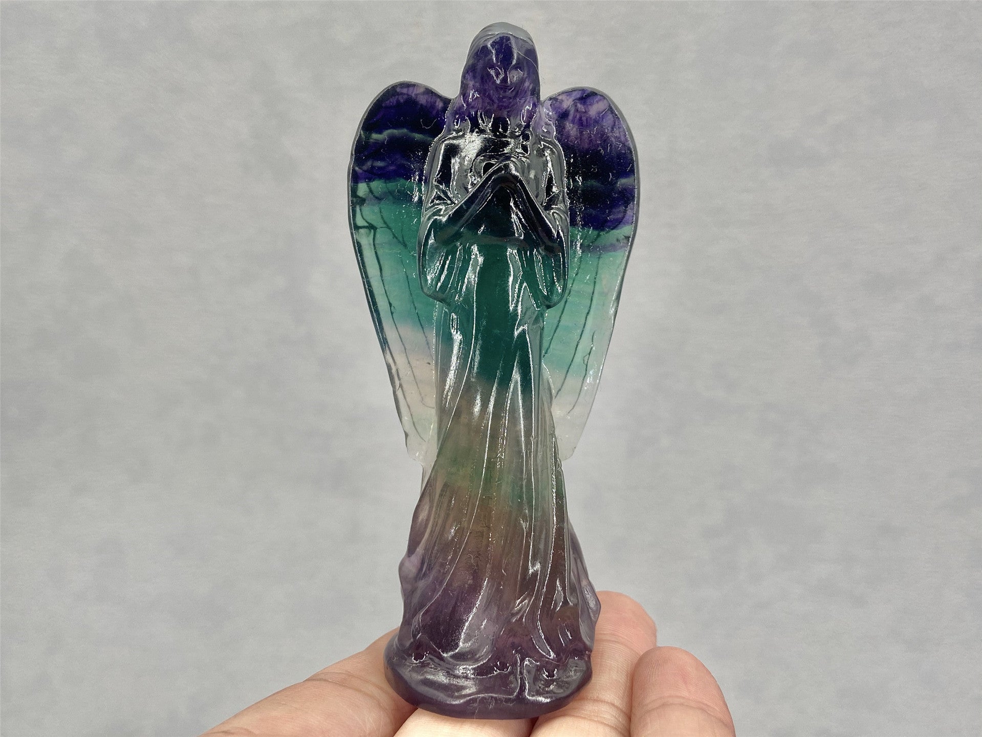 Natural Crystal Carving Colorful Fluorite Angel Pure Ember
