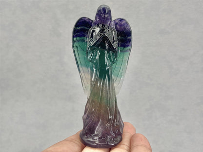 Natural Crystal Carving Colorful Fluorite Angel Pure Ember